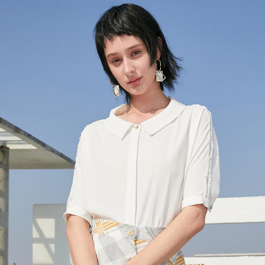 【最后一天】欧芮儿2019新款女装夏装翻领白色衬衫女时尚洋气宽松上衣女小衫 商品图0