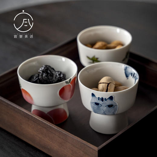 【日用百货】-宜室茶话  手绘陶瓷茶点盘简约日式高脚干果盘 商品图0