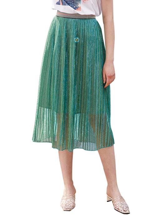 欧芮儿2019新款女装夏装金银丝网纱半身裙女高腰显瘦荷叶边女裙子 商品图3