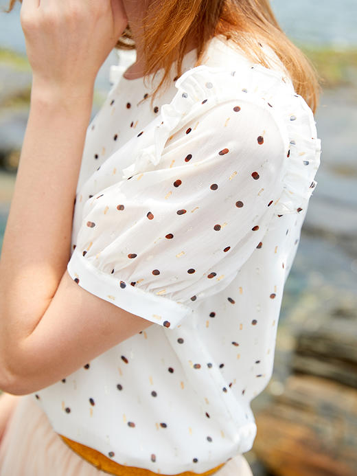 欧芮儿夏装2019新款女装波点雪纺衫女木耳边短袖上衣洋气小衫 商品图2