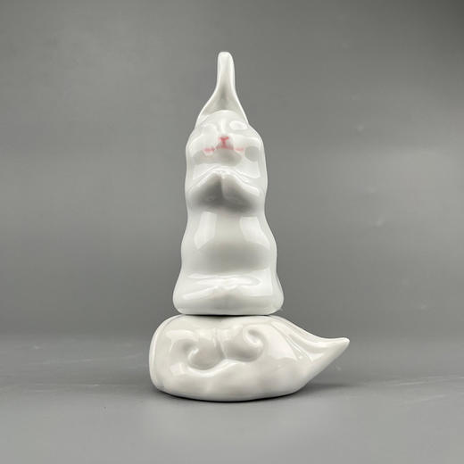 财禄满怀不仁斋釉下彩手绘拜佛兔立耳兔筷子架办厅桌面创意摆件 商品图3