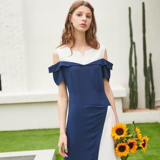 欧芮儿2019夏装新款时尚连衣裙女修身显瘦拼接冷淡风中长款淑裙子 商品图2