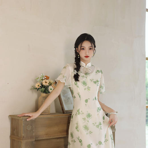 夏季新款，日常出游民国风文艺轻薄遮肉连衣裙少女款女改良旗袍XL-23201 商品图2