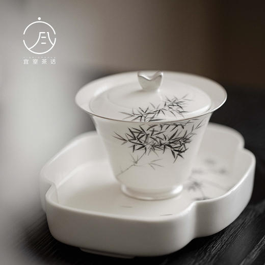 【日用百货】-宜室茶话  仿古手绘竹子盖碗家用陶瓷泡茶碗 商品图0