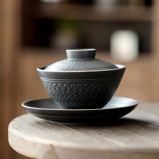 黑玄 黑陶盖碗陶瓷泡茶碗功夫茶具粗陶大号中式复古手抓盖碗 商品图6