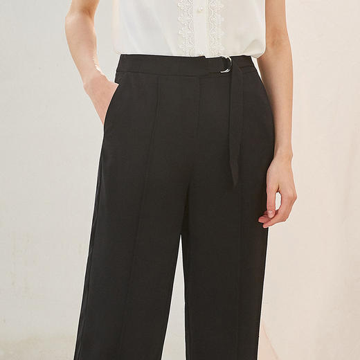 欧芮儿夏装2019新款女装系带环扣阔腿裤女高腰九分裤子休闲女裤 商品图2