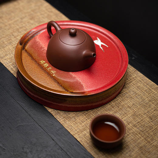 宫墙红干泡台壶承家用陶瓷茶盘 故宫红功夫托盘壶承储水式茶台 商品图0