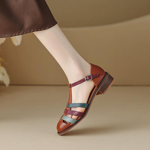 夏季新款，里外全皮拼色一字扣凉鞋YX-A956 商品图4