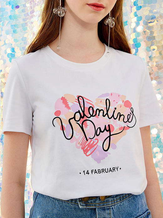 欧芮儿2019新款女装夏装爱心图案t恤女短袖宽松上衣女字母印花 商品图2