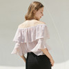 2018夏装一字领露肩小衫女格子喇叭袖雪纺衫女上衣 商品缩略图2