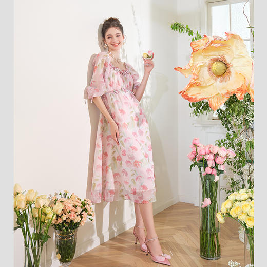 BeQueenStory【盈盈桃花】轻奢气质时尚优雅碎花显瘦连衣裙夏季 商品图4