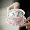 【日用百货】-宜室茶话  手绘粉百合三才盖碗 文人器家用陶瓷泡茶碗 商品缩略图1