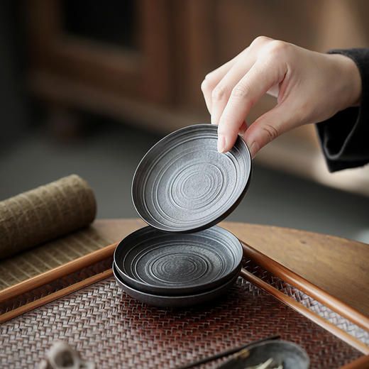 黑玄复古黑陶茶杯陶瓷杯垫茶杯子隔热垫隔热中式创意陶瓷茶道配件 商品图1
