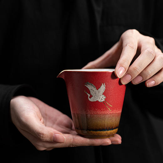 宫墙红公道杯功夫茶具配件陶瓷茶海新中式匀茶器分茶器礼盒装红色 商品图1