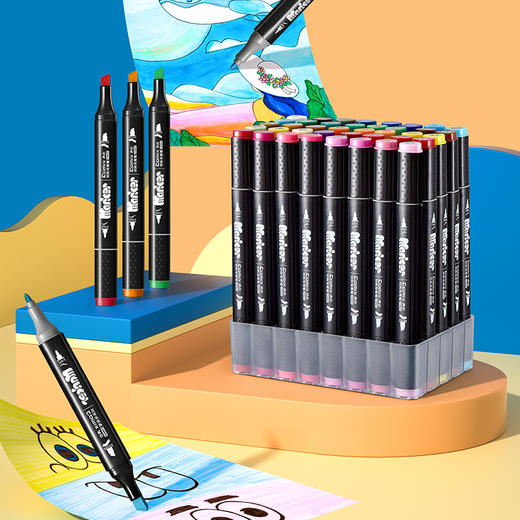 齐心ZYMK05-60双头马克笔60支装1-6mm彩色笔水彩笔画画笔黑色杆60色 商品图3