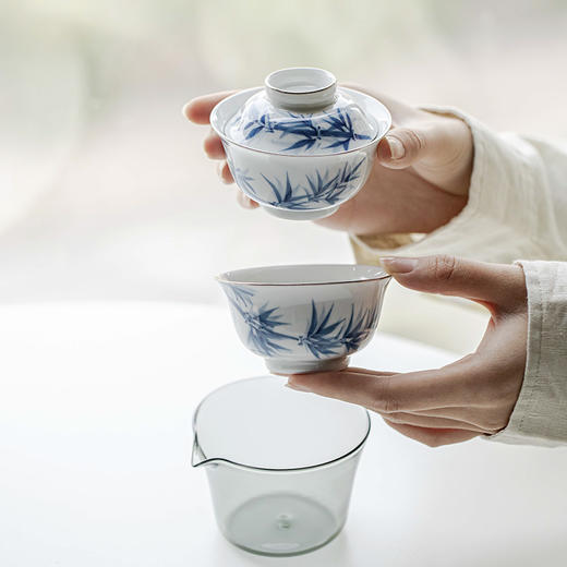 【日用百货】-宜室茶话  手绘青花竹子旅行茶具快客杯 商品图1