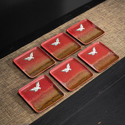 宫墙红中式方形杯垫陶瓷功夫茶具配件茶道茶艺茶台轻奢茶桌隔热垫 商品图0