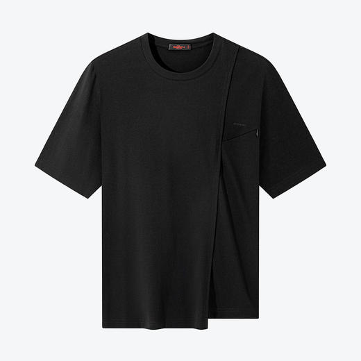 【100%新疆棉】柒牌短袖T恤男夏季新款时尚潮流拼接黑色圆领上衣	124T71490 商品图3