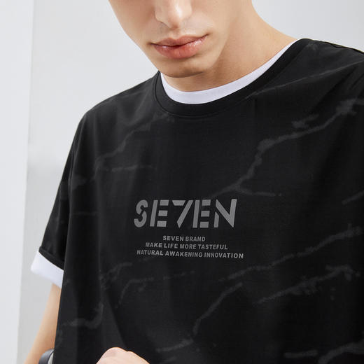 【莫代尔】柒牌短袖T恤男夏季新款满身印花潮流时尚圆领上衣	124T71910 商品图2