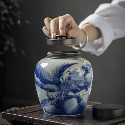 【日用百货】-宜室茶话  复古陶瓷茶叶罐双层锡盖密封罐 商品图2