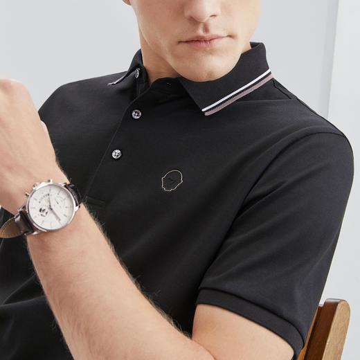 【5A抗菌/2A防螨】柒牌polo衫男短袖夏季薄款含桑蚕丝黑色翻领T恤	124T70570 商品图1