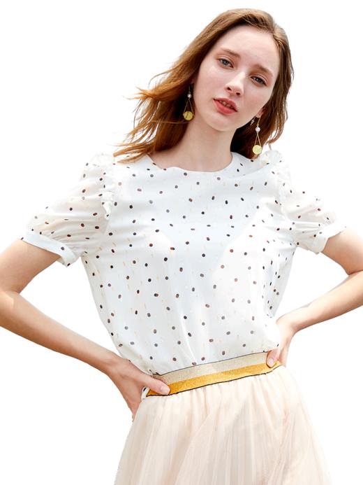 欧芮儿夏装2019新款女装波点雪纺衫女木耳边短袖上衣洋气小衫 商品图3