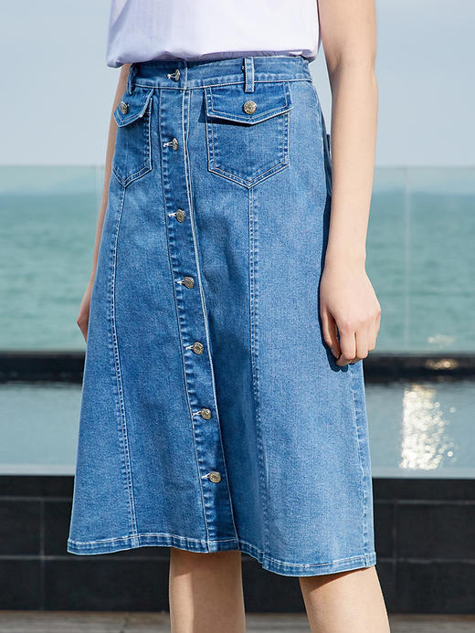 欧芮儿夏装2019新款女装牛仔半身裙女中长款a字裙高腰显瘦女裙 商品图0