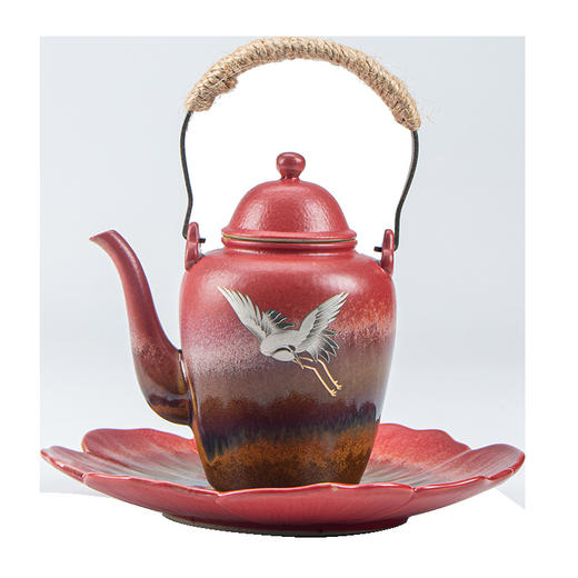 宫墙红茶壶陶瓷提梁壶泡茶壶中式红色喜庆家用单壶 商品图3
