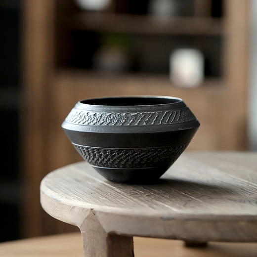 黑玄粗陶手制花瓶复古禅意桌面花器陶瓷花插水培小花插工艺品摆件 商品图5