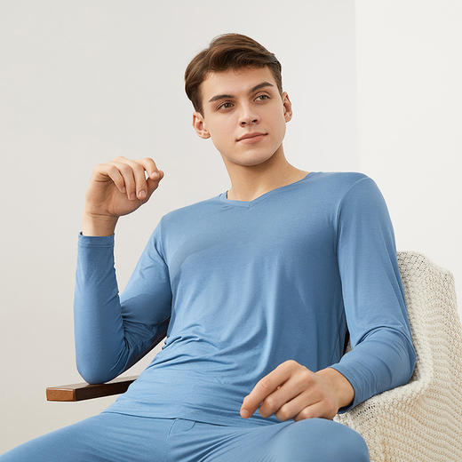 【套装】柒牌男士保暖内衣套装莫代尔V领青年秋衣裤抗菌弹力打底保暖衣服	121F70050 商品图1