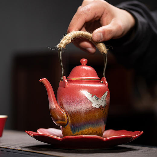 宫墙红茶壶陶瓷提梁壶泡茶壶中式红色喜庆家用单壶 商品图2
