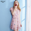 欧芮儿印花连衣裙女夏荷叶边短袖V领a字裙中长 商品缩略图0
