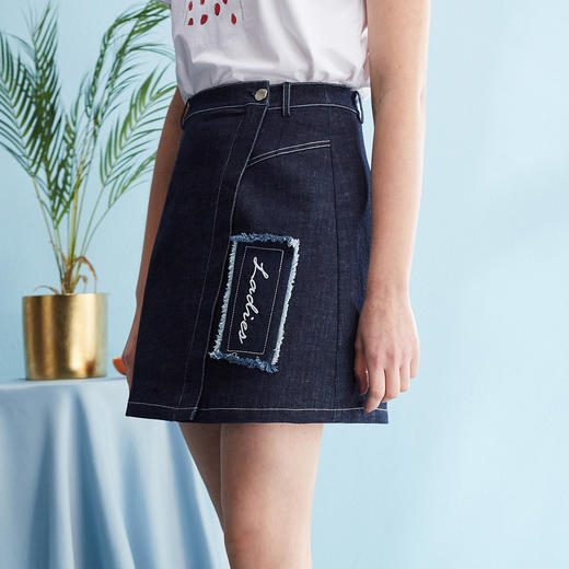 欧芮儿秋装女2019新款显瘦流苏字母刺绣牛仔半身裙女a字短裙子 商品图0