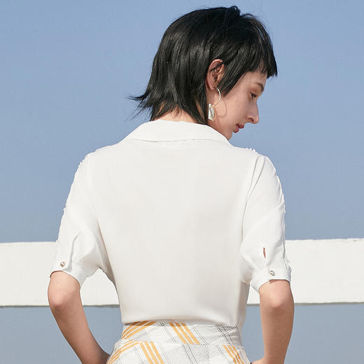 【最后一天】欧芮儿2019新款女装夏装翻领白色衬衫女时尚洋气宽松上衣女小衫 商品图1