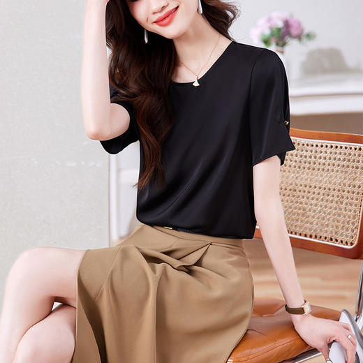 KQL 403H7666仿真丝短袖T恤上衣衬衫 商品图2