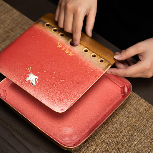 宫墙红蓄水茶盘红色干泡盘结婚茶盘喜庆大红色圆形新娘嫁妆用品 商品图2