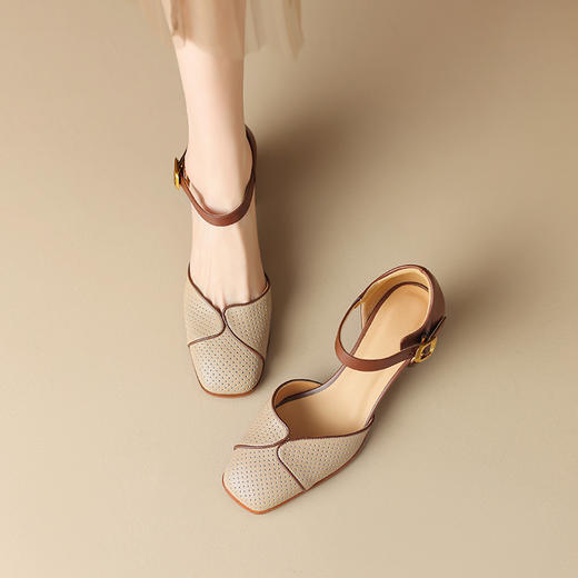 夏季新款，复古头层粒面透气孔牛皮里外全头层真皮包头中空凉鞋NJMK-K620 商品图11