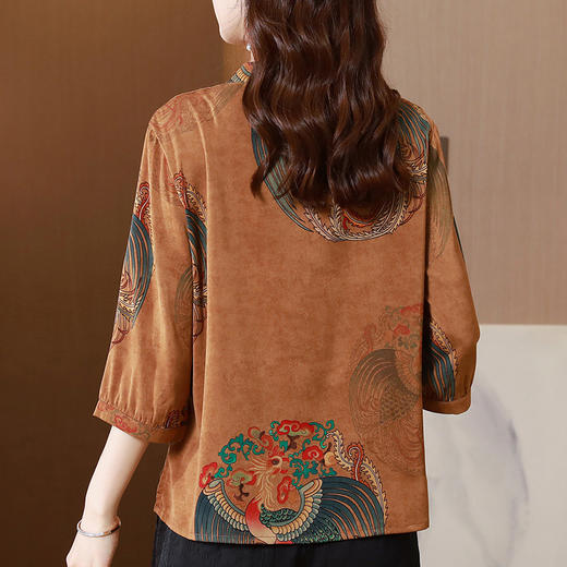 国风印花尚宽松大码小衫七分袖雪纺衫QYM- FL-2322-L 商品图3