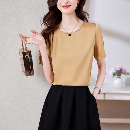 KQL 403H7666仿真丝短袖T恤上衣衬衫 商品图5