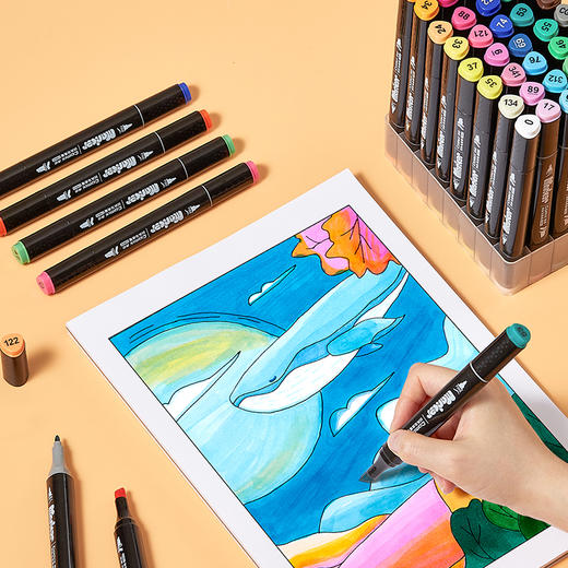 齐心ZYMK05-60双头马克笔60支装1-6mm彩色笔水彩笔画画笔黑色杆60色 商品图2