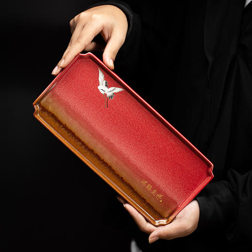 宫墙红干泡盘家用茶具喜字盘长方盘水果盘糕点盘陶瓷餐具婚庆茶盘 商品图0