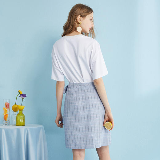 【最后一天】欧芮儿2019夏装新款短袖印花+格子半身裙女中长款时尚两件套装 商品图3