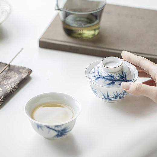 【日用百货】-宜室茶话  手绘青花竹子旅行茶具快客杯 商品图3