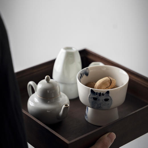 【日用百货】-宜室茶话  手绘陶瓷茶点盘简约日式高脚干果盘 商品图1