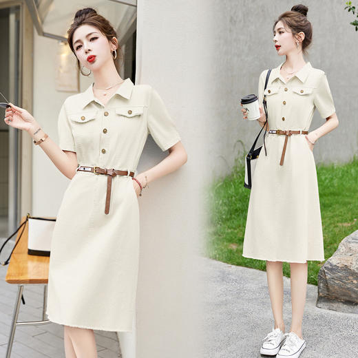 夏季新款，时尚潮流翻领拼接纯色收身显瘦衬衣裙（配腰带）HR-WL91329 商品图5