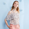 欧芮儿2017新款荷叶边短袖碎花露肩雪纺衫女 商品缩略图0