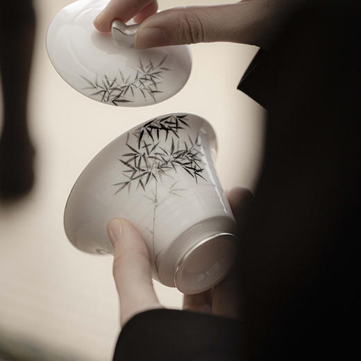 【日用百货】-宜室茶话  仿古手绘竹子盖碗家用陶瓷泡茶碗 商品图2