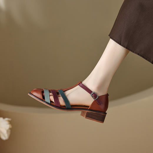 夏季新款，里外全皮拼色一字扣凉鞋YX-A956 商品图5