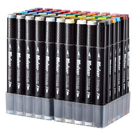 齐心ZYMK05-60双头马克笔60支装1-6mm彩色笔水彩笔画画笔黑色杆60色