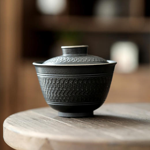 黑玄 黑陶盖碗陶瓷泡茶碗功夫茶具粗陶大号中式复古手抓盖碗 商品图5
